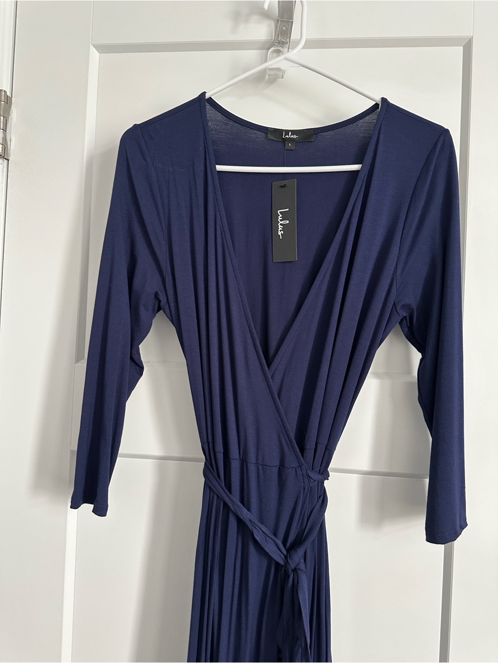 Lulu's 3/4 Sleeve Navy Blue Wrap Maxi Dress - Picture 3 of 5